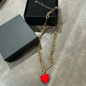 Gold necklace with small red Heart Pendant❤️get in on the trend🔥FUN to stack!!!
